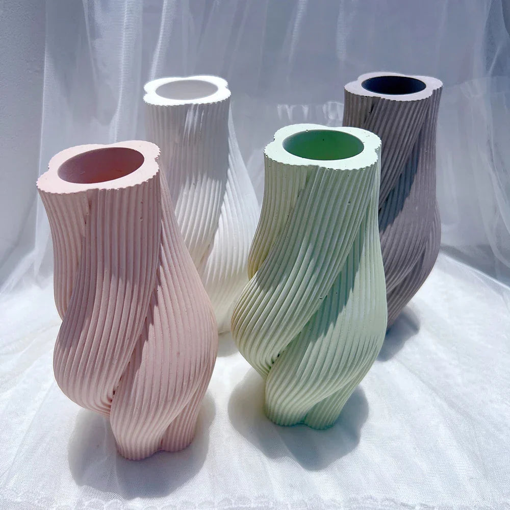 DIY Flower Pot Striped Geometric Vase Mould