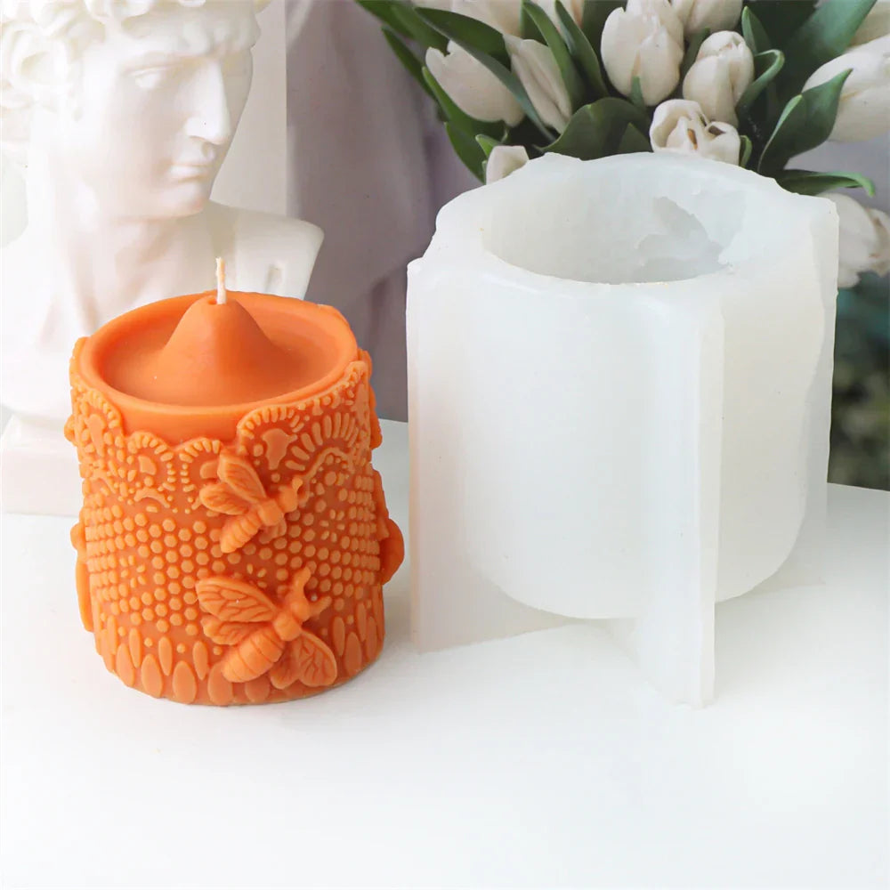 Embossed Bee Pillar Candle Silicone Mould