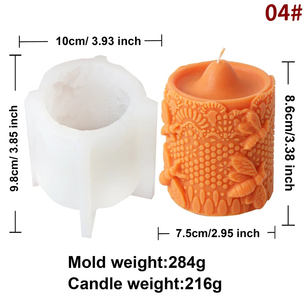 Embossed Bee Pillar Candle Silicone Mould