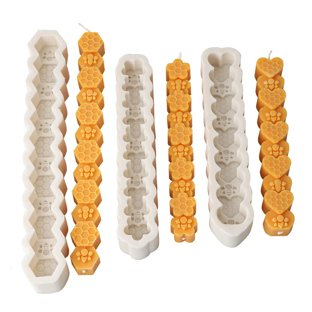 Honeycomb Flower Bee Long Pillar Candle Silicone Mould