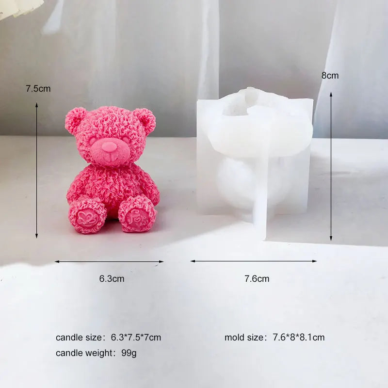 Bear with Bookeh and Heart Silicone Candle Mould