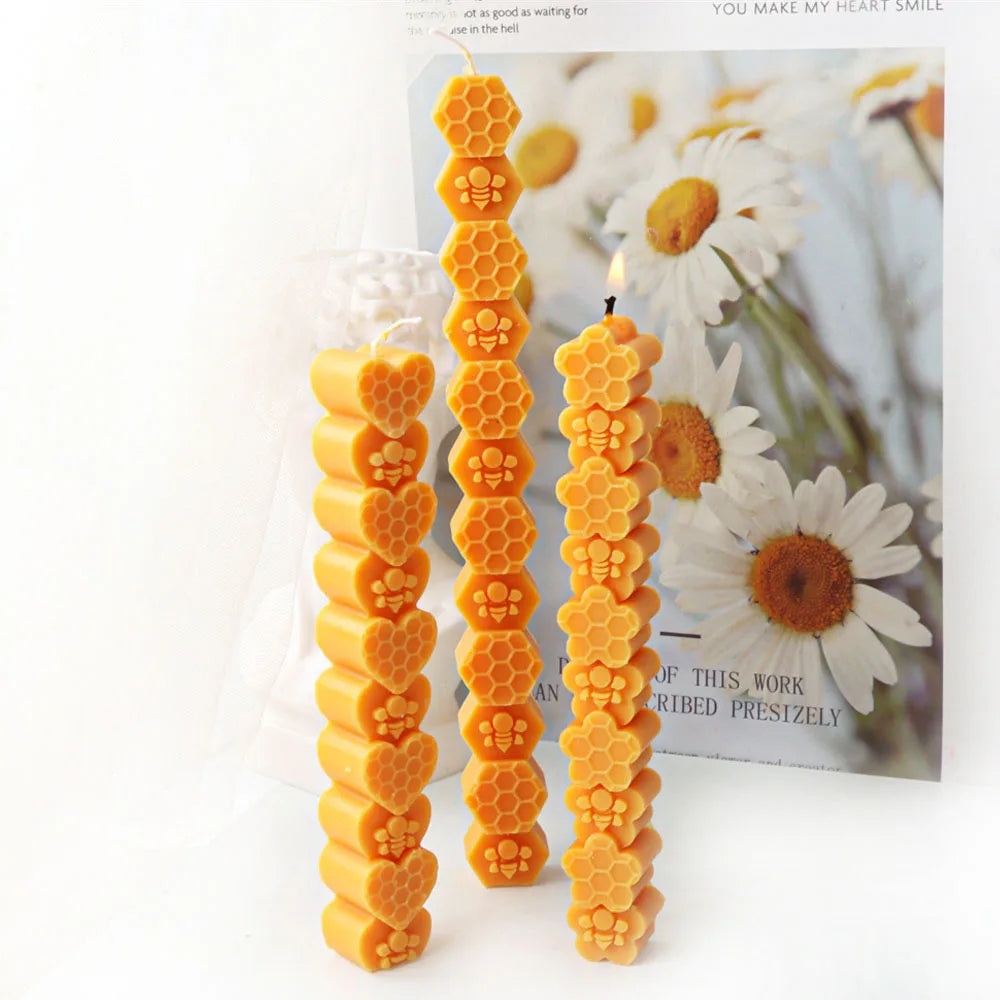 Honeycomb Flower Bee Long Pillar Candle Silicone Mould