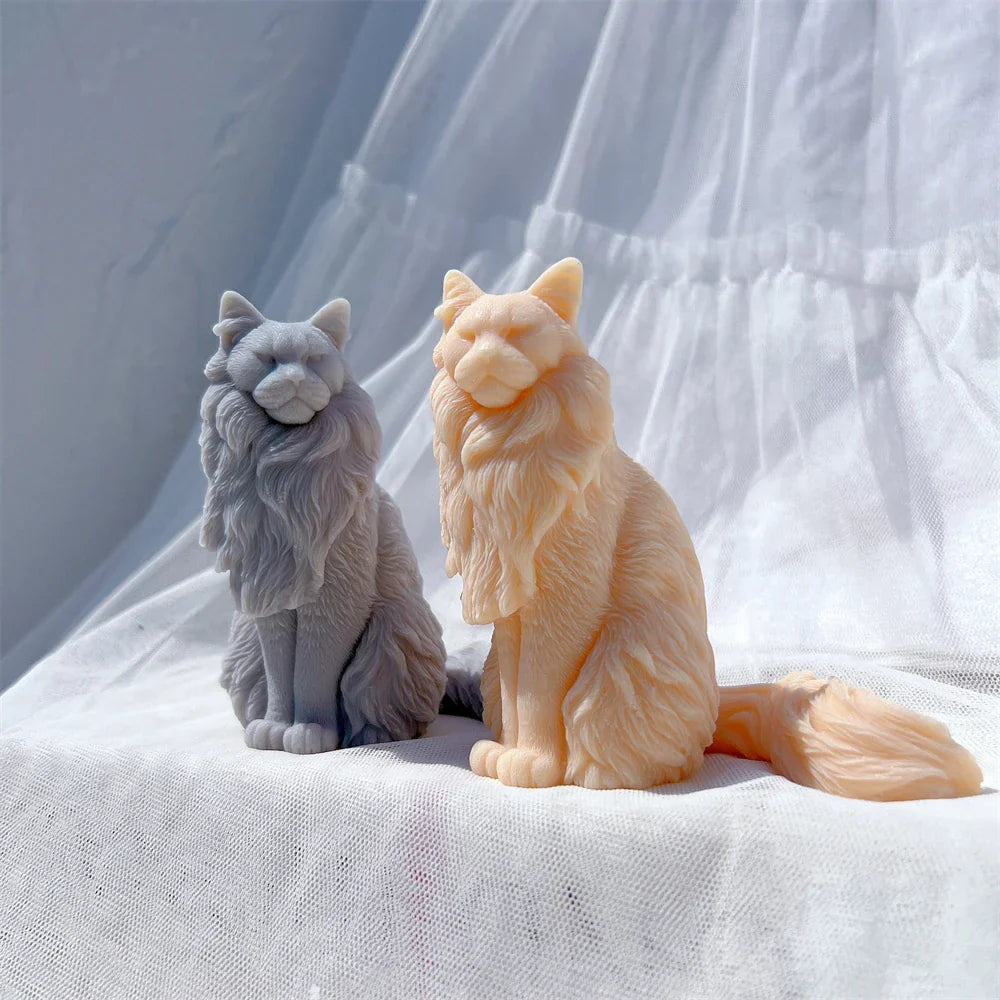 Sitting Norwegian Forest Cat Silicone Candle Mould