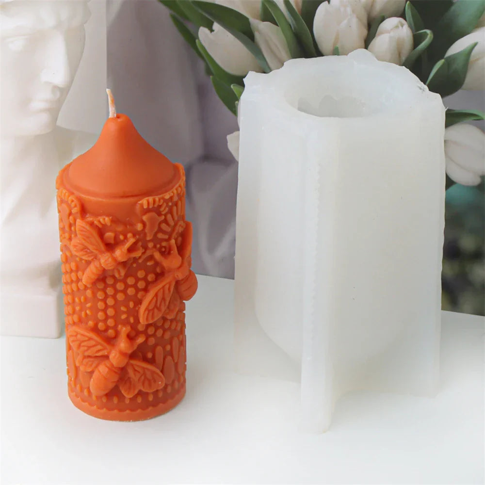 Embossed Bee Pillar Candle Silicone Mould