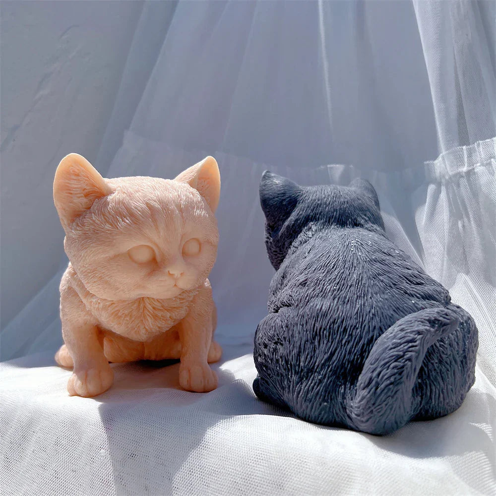 Kitten Sitting Statue Silicone Candle Mould