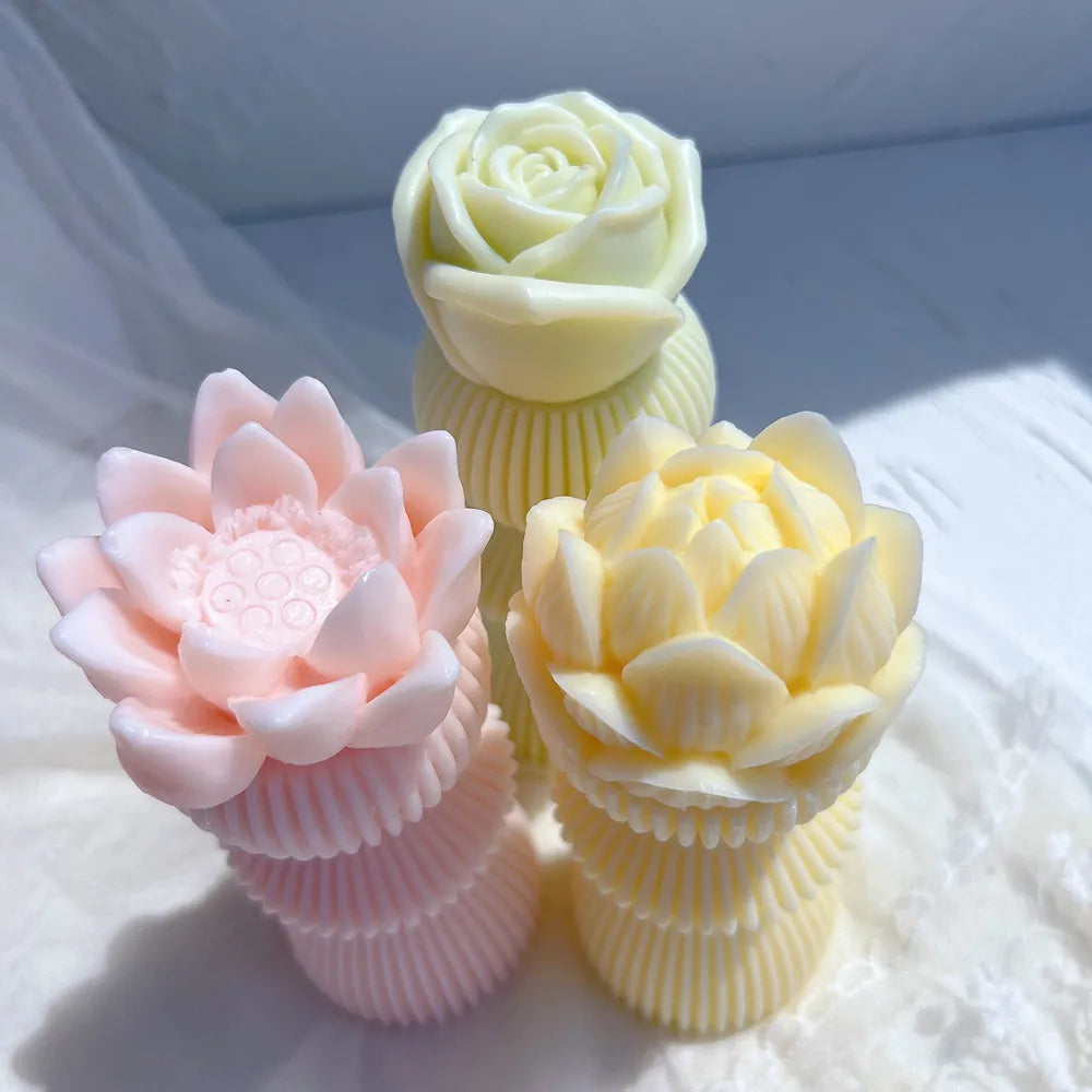Lotus Flower Ribbed Pillar Candle Mould