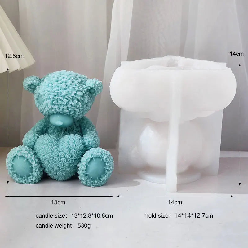 Bear with Bookeh and Heart Silicone Candle Mould