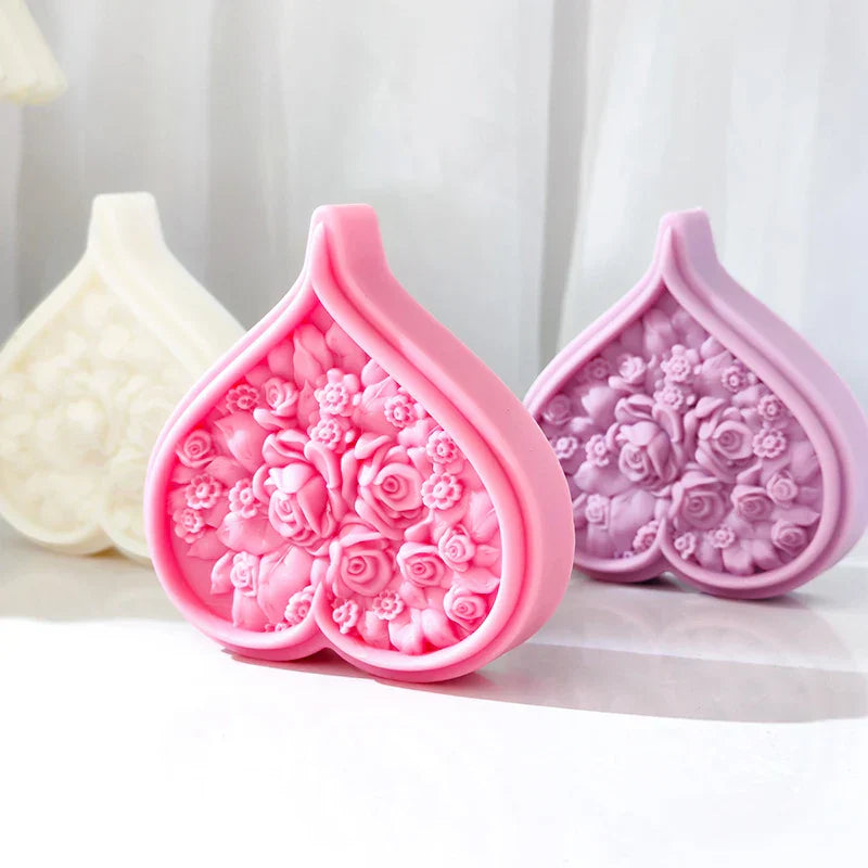 Rose Blossom Heart Shape Silicone Candle Mould