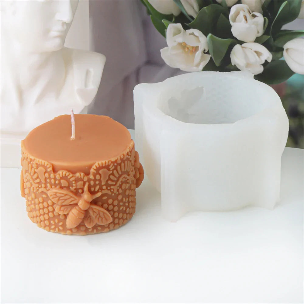 Embossed Bee Pillar Candle Silicone Mould