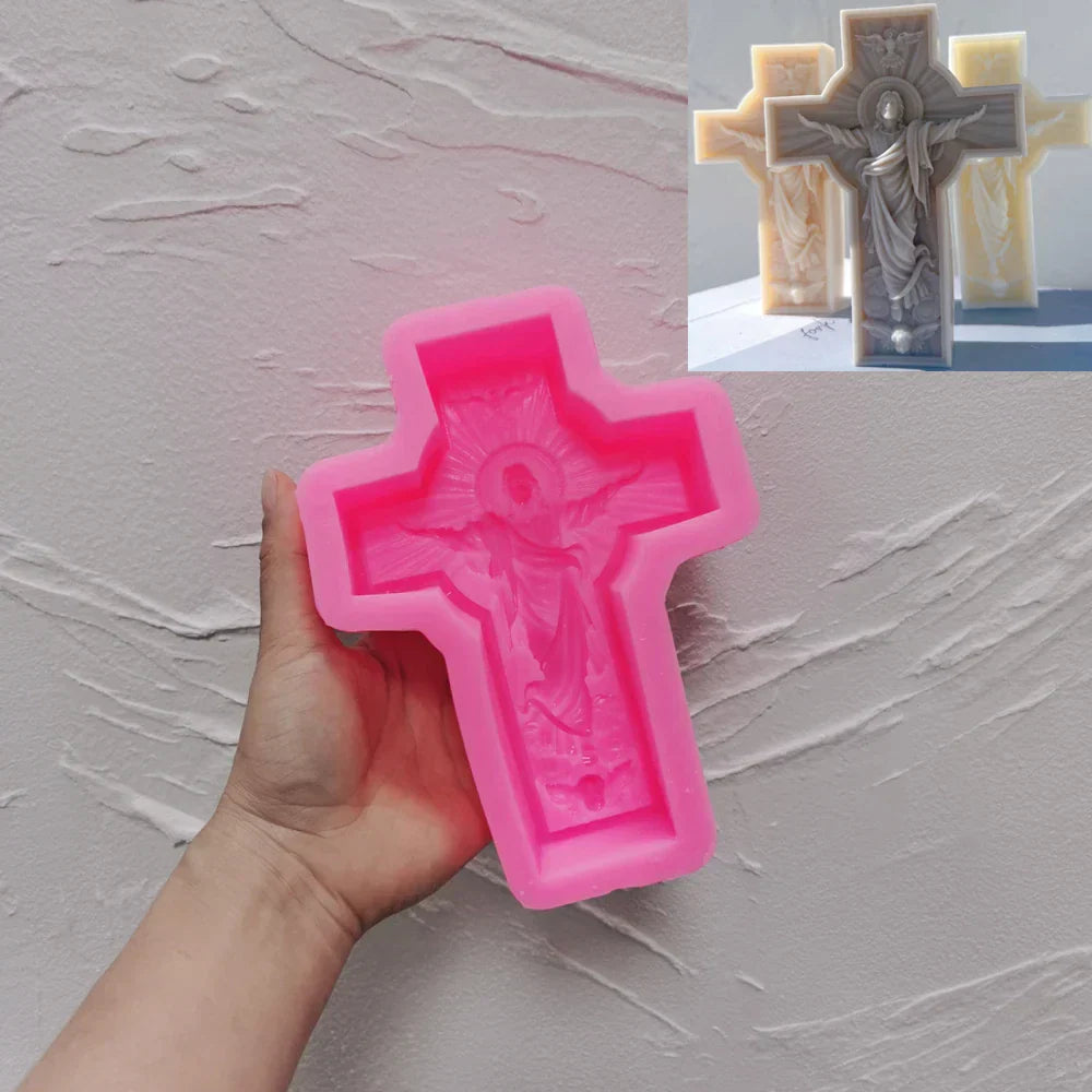 Jesus Statue Cross Candle Mould Silicone