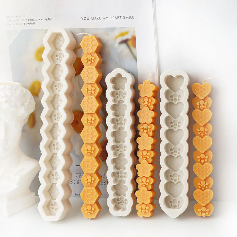 Honeycomb Flower Bee Long Pillar Candle Silicone Mould