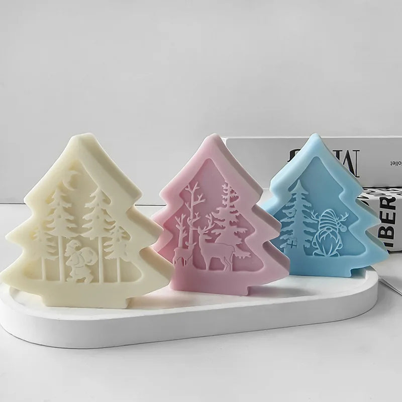 3D Christmas Tree Santa Elk Aromatherapy Silicone Candle Mould