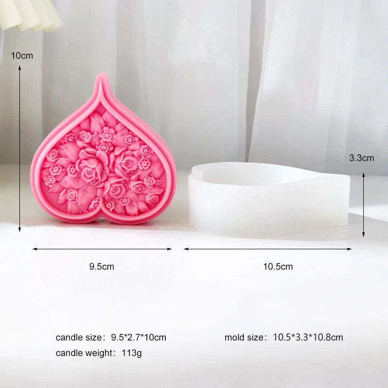 Rose Blossom Heart Shape Silicone Candle Mould
