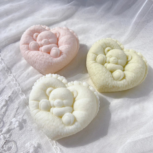 Sleeping Bear in Heart Shape Candle Mould