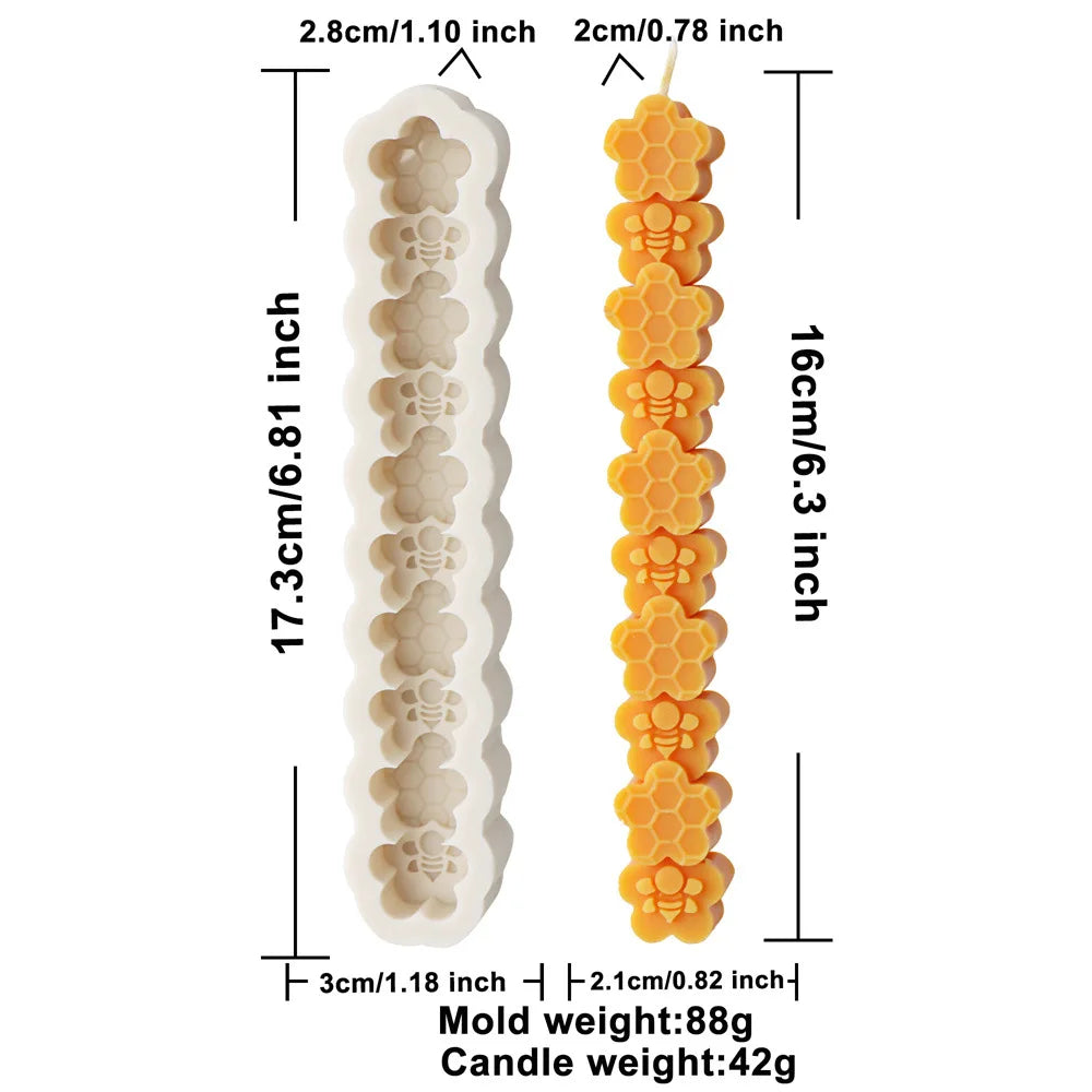Honeycomb Flower Bee Long Pillar Candle Silicone Mould