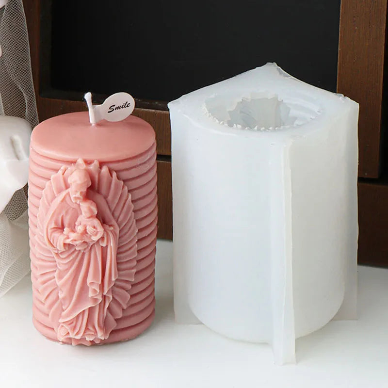Jesus and Virgin Cylinderical Striped Candle Silicone Mould