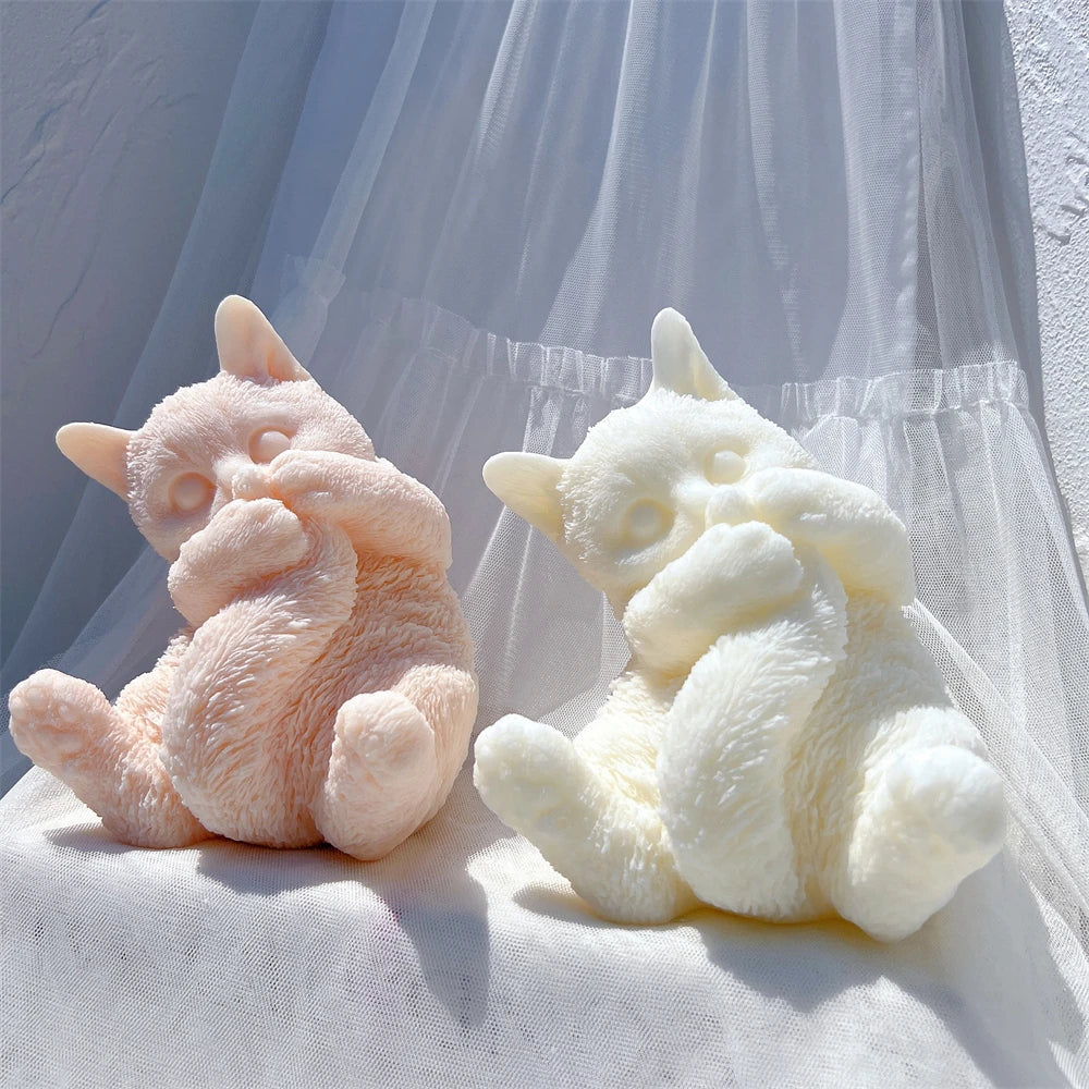 Cute Cat Playing with Tail Silicone Candle Mould