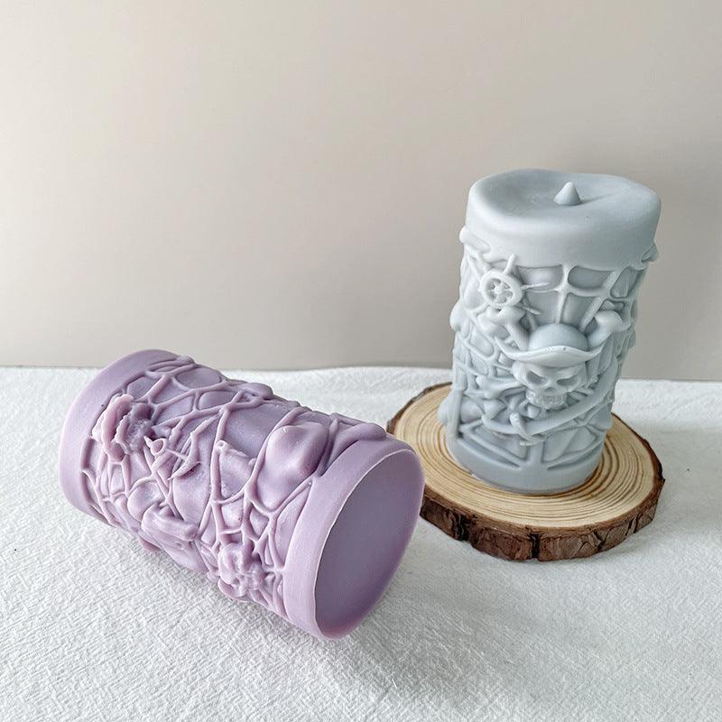 3D Devil Face Skull Cylindrical Candle Mould