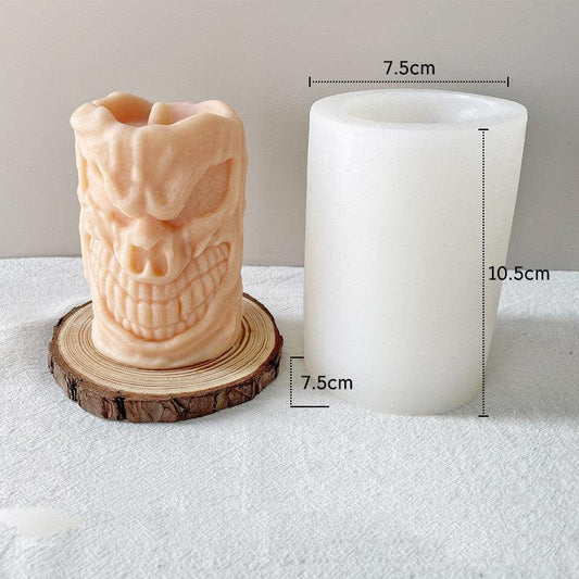 3D Devil Face Skull Cylindrical Candle Mould