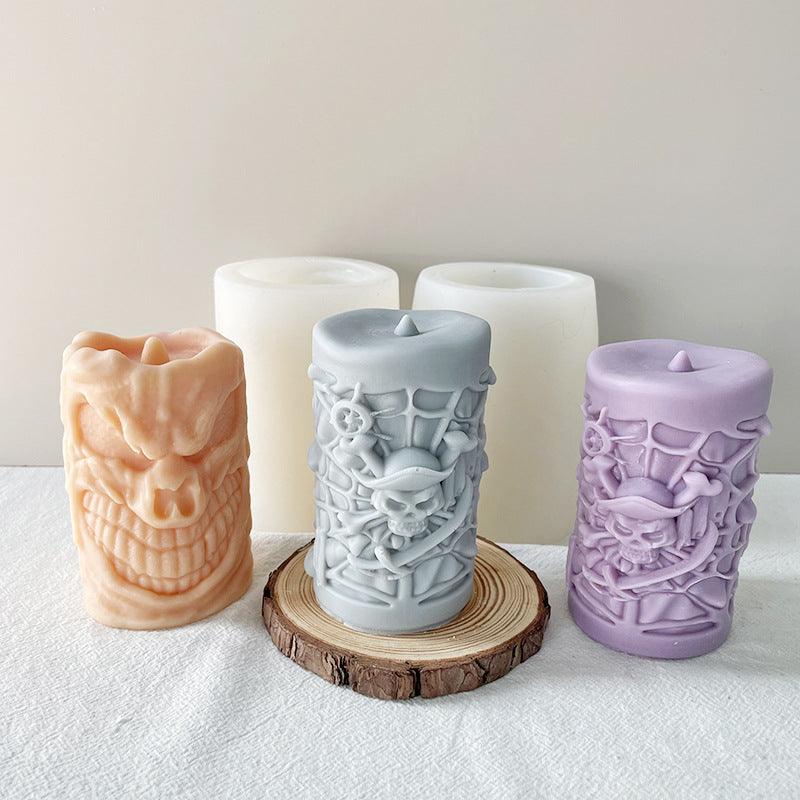 3D Devil Face Skull Cylindrical Candle Mould