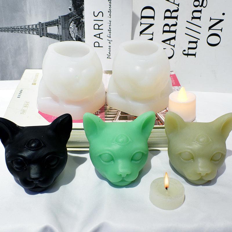 Three Eyed Cat Candle Silicone Moulds, Cat Head Moulds for Aromatherapy Candle Making Candles Moulds