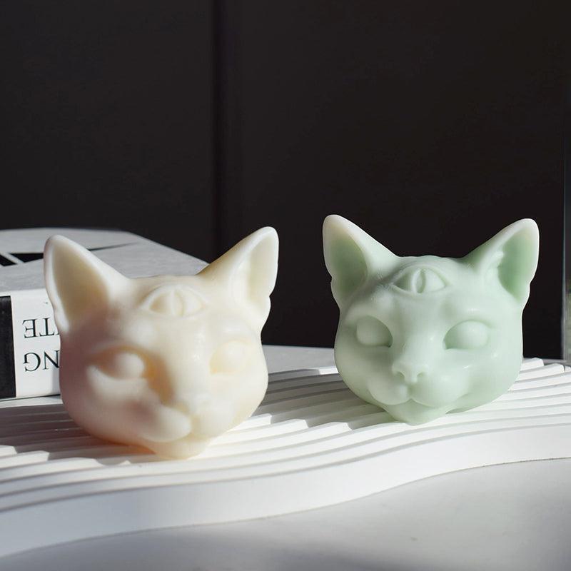Three Eyes Cat Head DIY Scented Candle Silicone Mould Candles Moulds