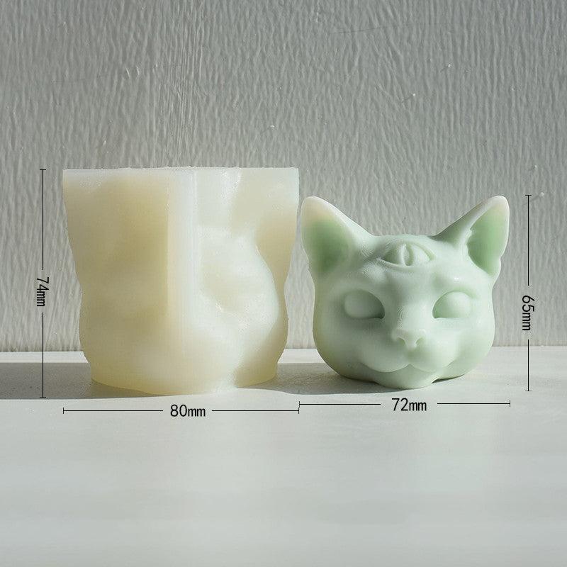 Three Eyes Cat Head DIY Scented Candle Silicone Mould Candles Moulds