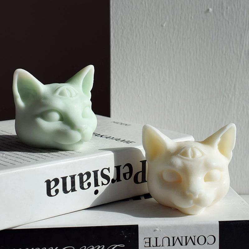 Three Eyes Cat Head DIY Scented Candle Silicone Mould Candles Moulds