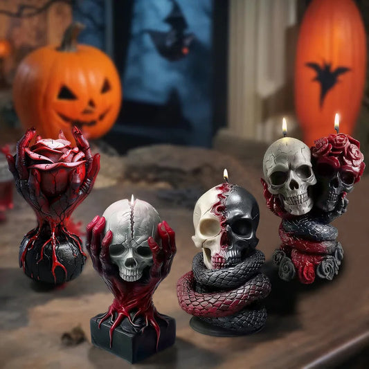 Halloween Handheld Rose Skull Candle Mould