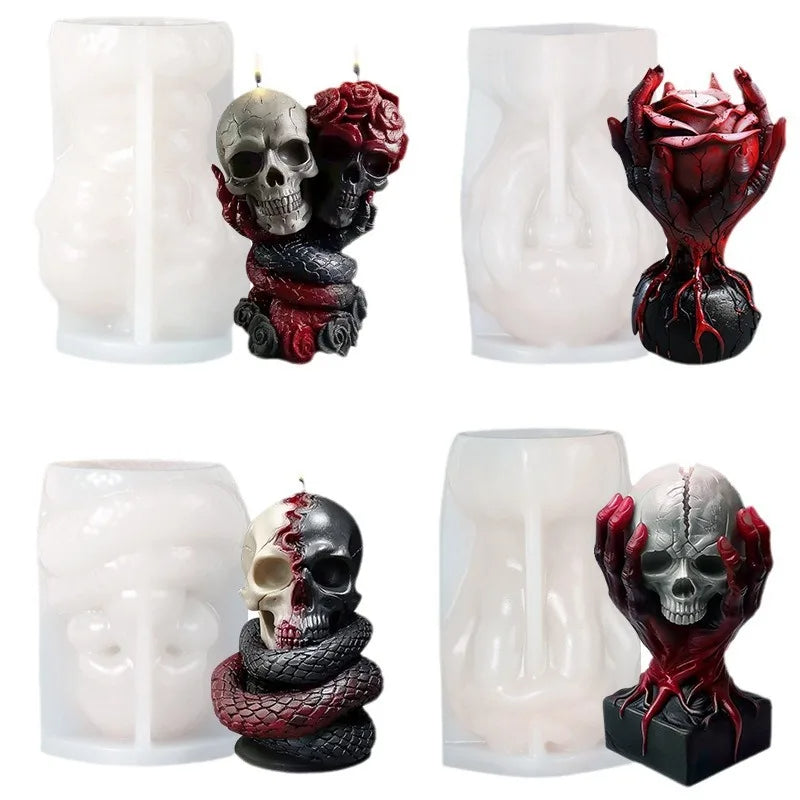 Halloween Handheld Rose Skull Candle Mould