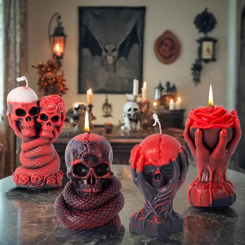 Halloween Handheld Rose Skull Candle Mould