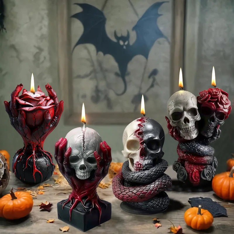Halloween Handheld Rose Skull Candle Mould