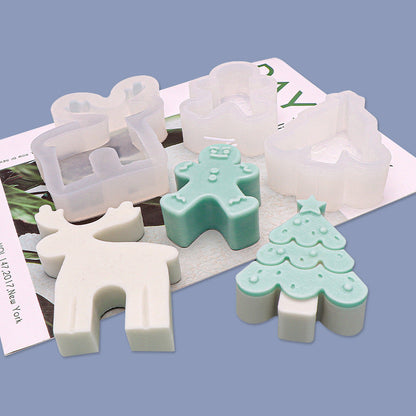 Christmas Silicone Candle Moulds - Gingerbread Man Elk Christmas Tree 