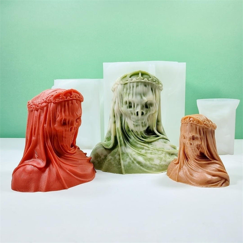 Halloween Veiled Lady Skull Silicone Candle Mould | Craft Spooky Candles