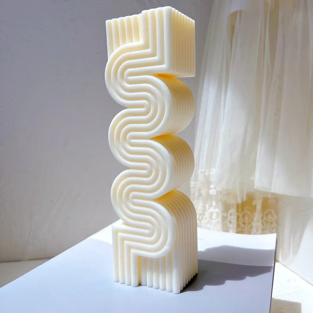 Aesthetic Wave Stripped Pillar S Shape Candle Mould
