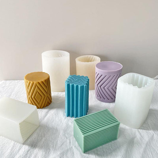 Geometric Stripes Waves and Diamond Pillar Candle Silicone Mould Candles Moulds