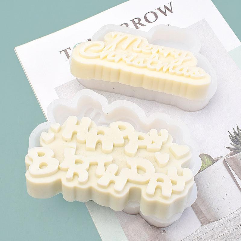 Merry Christmas & Happy Birthday Silicone Candle Mould Aromatherapy Candles Moulds