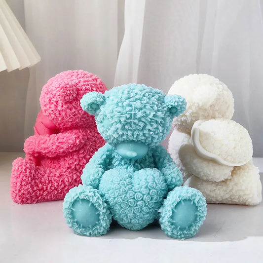 Bear with Bookeh and Heart Silicone Candle Mould