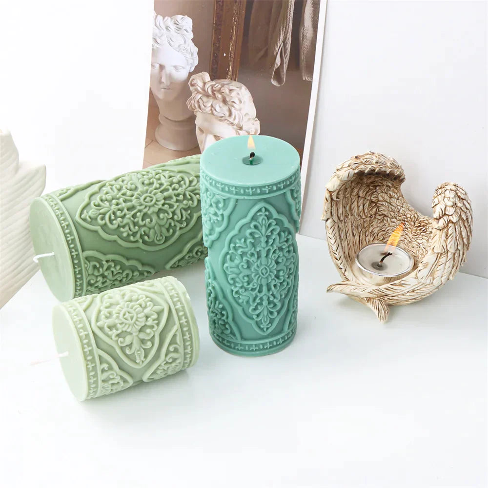 Vintage Embossed Column Cylinder Candle Moulds