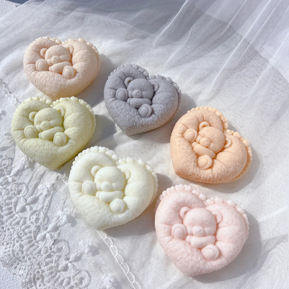 Sleeping Bear in Heart Shape Candle Mould