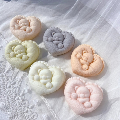 Sleeping Bear in Heart Shape Candle Mould