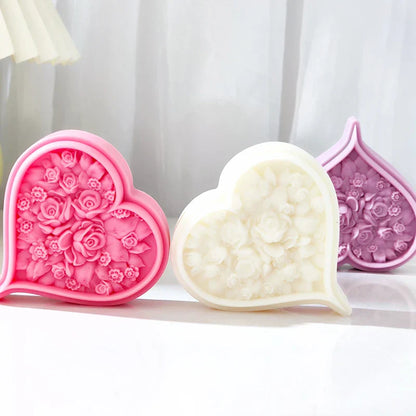 Rose Blossom Heart Shape Silicone Candle Mould