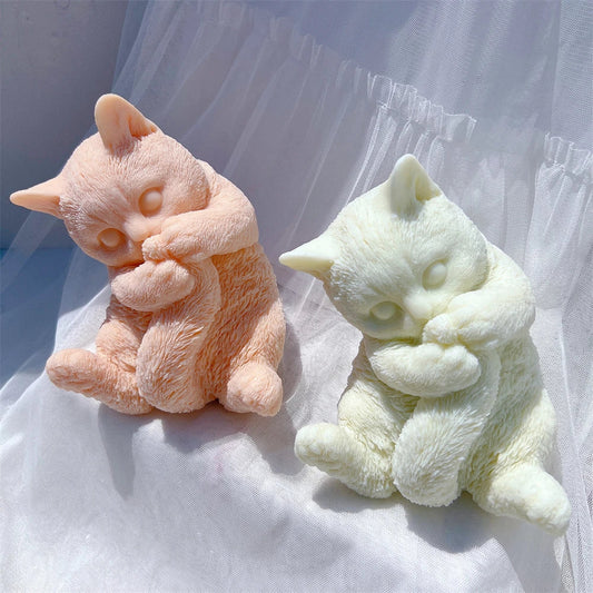 Cute Cat Playing with Tail Silicone Candle Mould