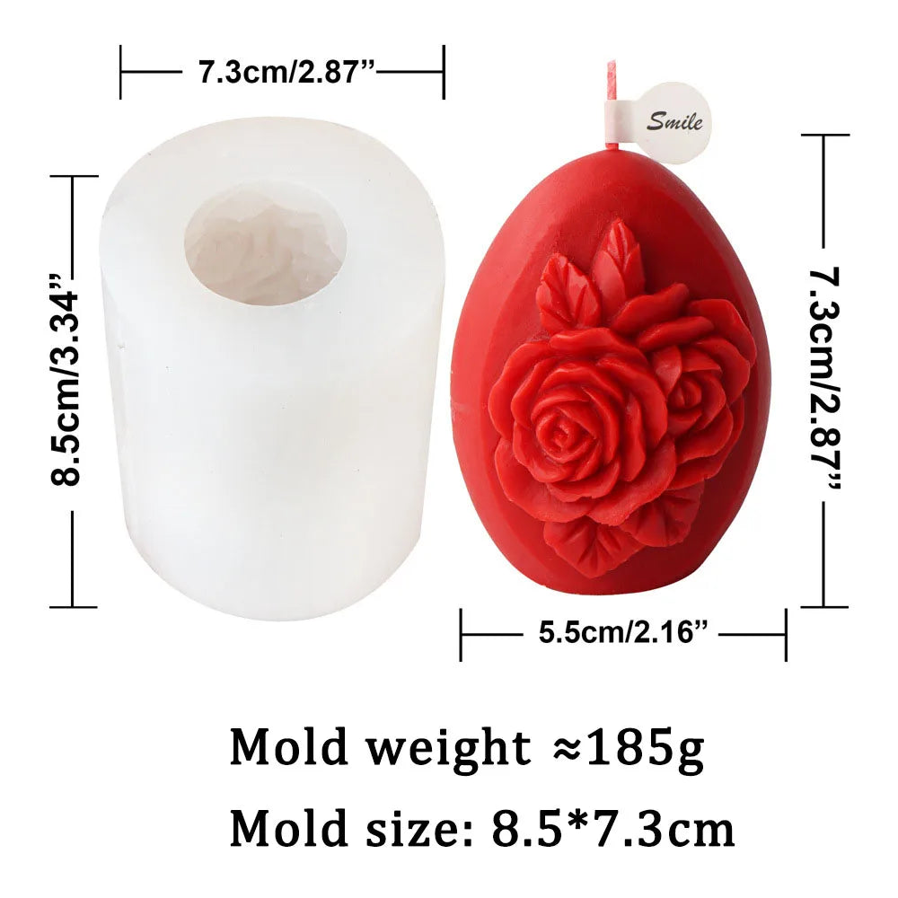 Rose Flower Pattern Egg Shape Candle Silicone Mould