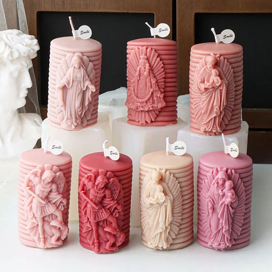 Jesus and Virgin Cylinderical Striped Candle Silicone Mould