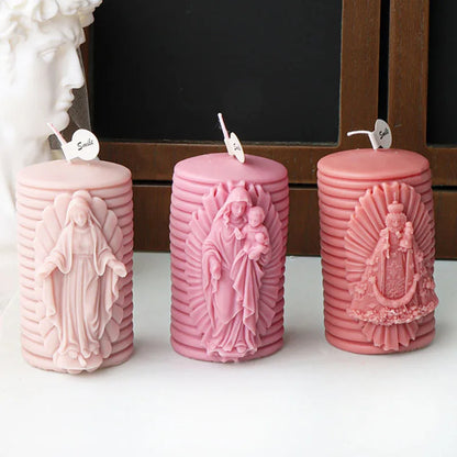 Jesus and Virgin Cylinderical Striped Candle Silicone Mould