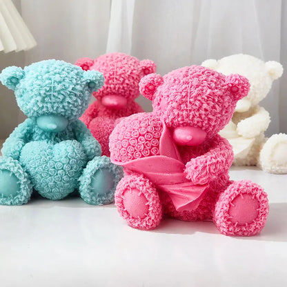 Bear with Bookeh and Heart Silicone Candle Mould