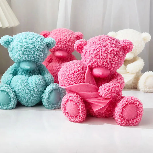 Bear with Bookeh and Heart Silicone Candle Mould