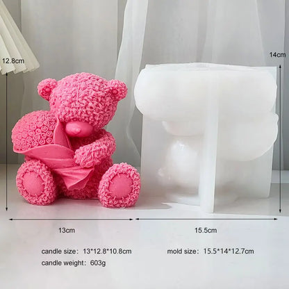 Bear with Bookeh and Heart Silicone Candle Mould