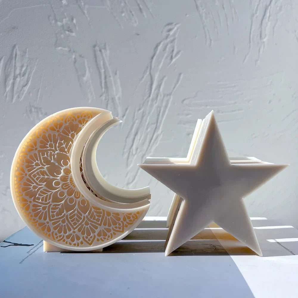 Mandala Crescent Moon and Star Candle Mould